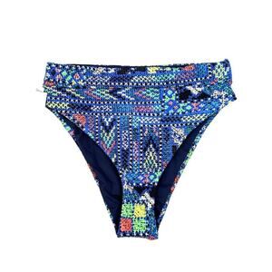 NWT Maaji Reversible High Rise/High Leg Bikini Bottom Blue Geometric Print S